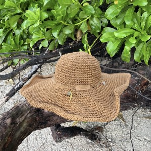 Letni plażowy  kapelusz - Floppy Straw ZEEGMA Nude karmelowy