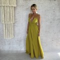 Sukienka długa , zwiewna , boho sukienka m. Maxi . Boho chic . Oliwkowa . Seledynowa , duży dekolt , wysokie rozcięcie . Gołe plecy . Modna letnia sukienka . Na ułóż . Na plażę . Hit lata . Sensual . Boho . Flavia