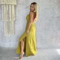 Sukienka długa , zwiewna , boho sukienka m. Maxi . Boho chic . Oliwkowa . Seledynowa , duży dekolt , wysokie rozcięcie . Gołe plecy . Modna letnia sukienka . Na ułóż . Na plażę . Hit lata . Sensual . Boho . Flavia