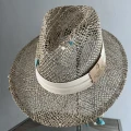 boho bohochic Bucket Czapka rybacka Hat Kapelusz modaboho Na plażę Nowość Przeciwsłoneczny Straw Sukienki Słomiany kapelusz Słomkowy Pleciony Nakrycie głowy Logowany , beżowy , nude , krem , beżowy , beż numa , z turkusem
