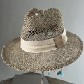 boho bohochic Bucket Czapka rybacka Hat Kapelusz modaboho Na plażę Nowość Przeciwsłoneczny Straw Sukienki Słomiany kapelusz Słomkowy Pleciony Nakrycie głowy Logowany , beżowy , nude , krem , beżowy , beż numa , z turkusem