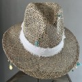 boho bohochic Bucket Czapka rybacka Hat Kapelusz modaboho Na plażę Nowość Przeciwsłoneczny Straw Sukienki Słomiany kapelusz Słomkowy Pleciony Nakrycie głowy Logowany Beżowy brązowy karmelowy nude bez Numa z turkusem