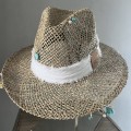 boho bohochic Bucket Czapka rybacka Hat Kapelusz modaboho Na plażę Nowość Przeciwsłoneczny Straw Sukienki Słomiany kapelusz Słomkowy Pleciony Nakrycie głowy Logowany Beżowy brązowy karmelowy nude bez Numa z turkusem