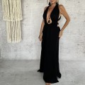 bawełna Beżowa boho bohochic Dekolt V Gole plecy Głęboki dekolt Letnia sukienka maxi modaboho Modna sukienka muslin Na plażę Seledyn Sukienka celebrytek Sukienka na urlop Sukienki Wiązana Zwiewna Czarna