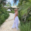 bawełna Beżowa boho bohochic Dekolt V Gole plecy Głęboki dekolt Letnia sukienka maxi modaboho Modna sukienka muslin Na plażę Seledyn Sukienka celebrytek Sukienka na urlop Sukienki Wiązana Zwiewna Biała