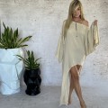 bawełna oversize asymetryczna tkana bambus rękaw kimono narzutka tunika long  Beżowa boho bohochic  Letnia sukienka maxi modaboho Modna sukienka muslin Na plażę biała  Sukienka celebrytek Sukienka na urlop Sukienki  Zwiewna luźna