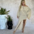 bawełna oversize asymetryczna tkana bambus rękaw kimono narzutka tunika long  Beżowa boho bohochic  Letnia sukienka maxi modaboho Modna sukienka muslin Na plażę biała  Sukienka celebrytek Sukienka na urlop Sukienki  Zwiewna luźna
