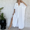 bawełna oversize  bambus koszula long  kimono narzutka tunika long  biała WAVE boho bohochic  Letnia krata sukienka maxi modaboho Modna sukienka muslin Na plażę biała  Sukienka celebrytek Sukienka na urlop Sukienki  Zwiewna luźna