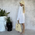 bawełna  asymetryczna tkana bambus rękaw kimono narzutka tunika long  Beżowa boho bohochic  Letnia sukienka maxi modaboho Modna sukienka muslin Na plażę biała  Sukienka celebrytek Sukienka na urlop Sukienki  Zwiewna luźna plażowa długi rękaw