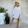 bawełna  asymetryczna tkana bambus rękaw kimono narzutka tunika long  Beżowa boho bohochic  Letnia sukienka maxi modaboho Modna sukienka muslin Na plażę biała  Sukienka celebrytek Sukienka na urlop Sukienki  Zwiewna luźna plażowa długi rękaw