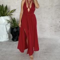 Arina, czerwona sukienka maxi, długa sukienka na lato, elegancka sukienka z rozcięciem, sukienka z wiązaniem w pasie, sukienka na wieczór, sukienka bestseller,  , modna  , boho , lekka , zwiewna , pleciona , warkocze , głęboki dekolt , na urlop