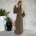 komplet Noa, boho styl, spódnica maxi, krótka bluzka, rozcięcie noga, zwiewna tkanina, letnia stylizacja, wakacyjny look, kobiecy fason, naturalne kolory, styl resort, moda premium, sensualny design, lekka forma, outfit lato
