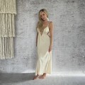 Boho Sukienka Beżowa Larim, Ramiączka, Dekolt, Muślin, Bawełna